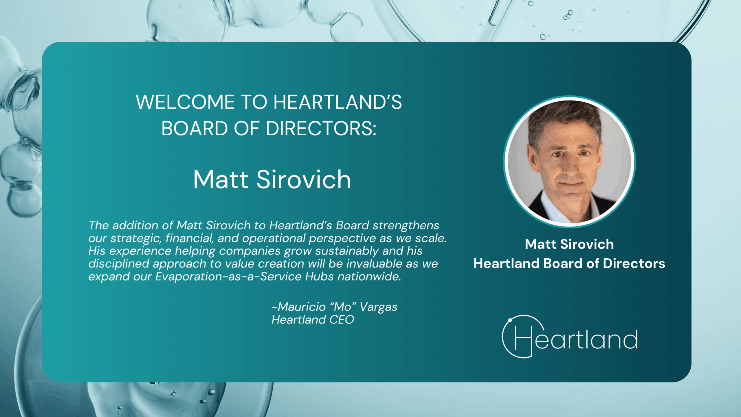 Heartland Welcomes Matt Sirovich to Its Board of Directors